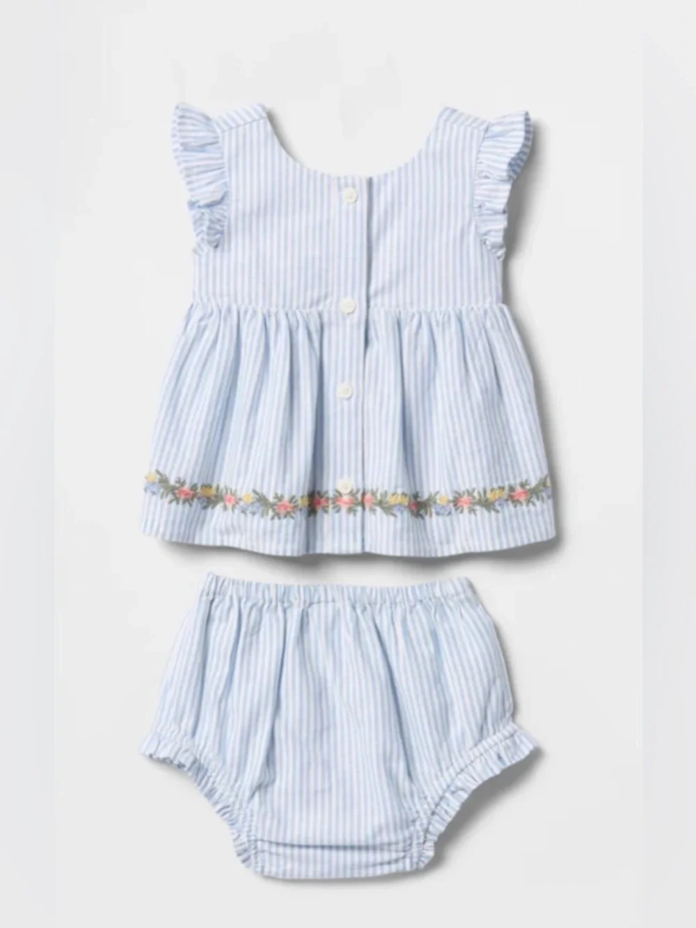 Baby Gap Ruffle Bubble Outfit Set-Blue Stripe, Size:6-12M